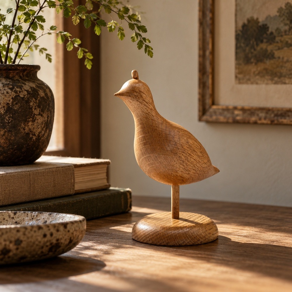 Vintage John Bennett Signed Solid Oak California Quail Bird Wood Sculpture MCM